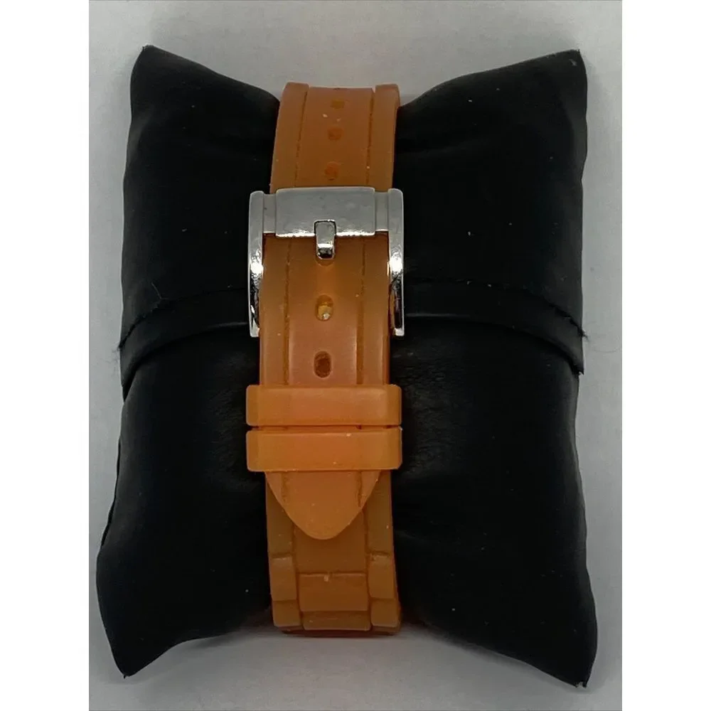 Fossil ES3202 Women Orange Rubber Analog Silver Dial Quartz Genuine Watch HK1018